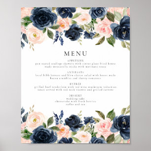Dinner-menyn för  Blommigt i Romantic & Sweet Navy Poster