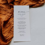 Dinner-menyn i Modern skript Bröllop Meny<br><div class="desc">Detta moderna manusmatkort från bröllop är perfekt för ett minimalistiskt bröllop. Den enkla svarta och vita designen har en unik industriell stil med typografi med modern boho stil. Anpassade i alla färg. Behålla designen minimal och elegant, som den är, eller anpassa den genom att lägga till egna bilder och teckningar....</div>