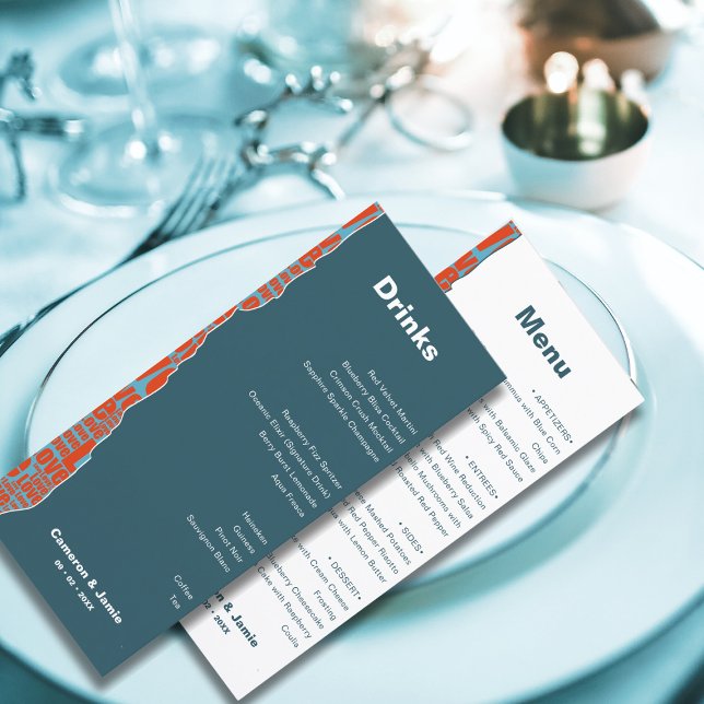 Dinner-menyn Modern Red Blue Gräns Drinks (Modern Red Blue Border Drinks Dinner Menu)