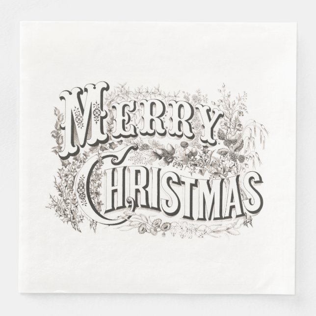 DINNER NAPKIN MED VINTAGE "GOD JUL" TEXT PAPPERSSERVETT (Framsida)
