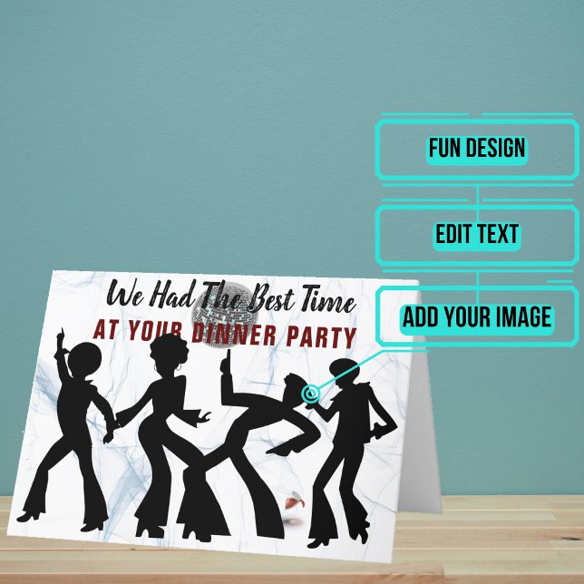 Dinner Party Disco Spilled Vin Design Tack Kort (Thank someone for a great dinner party with this fun card.)