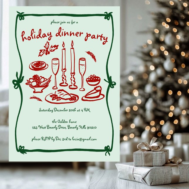Dinner Party, grå julafton Helgdag Inbjudningar (Whimsical Girly Christmas Holiday Dinner Party Invitation
)