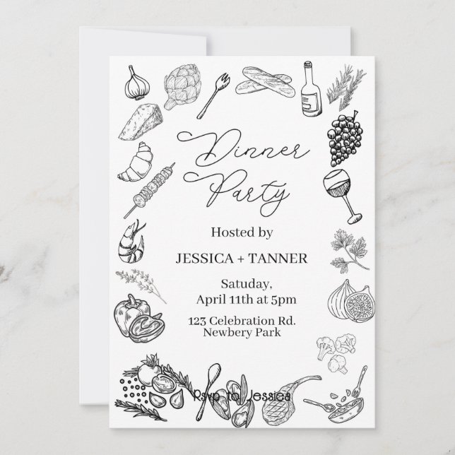 Dinner Party, Minimalist Party, Birthday Dinner, Inbjudningar (Framsida)