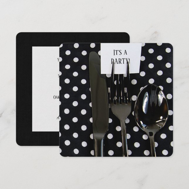 Dinner Party Polka Dot inbjudan (Fram/baksida)