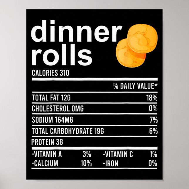 Dinner Rolls Nutrition Facts Apparel Funny Thanksg Poster (Framsidan)