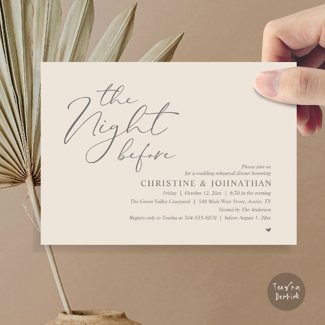 Dinner Romantisk Kväll Inför Bröllopet Inbjudningar (The Night Before Wedding Rehearsal Romantic Dinner Invitation Card in Cream Grey)