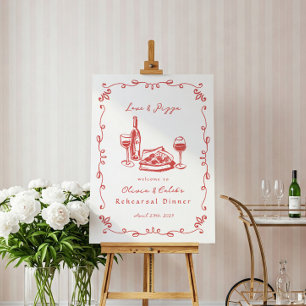 Dinner-skylt med pizza Vin-repetition Poster