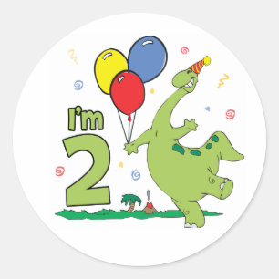 Dino 2:a födelsedagstårens klassiska rondetikett runt klistermärke
