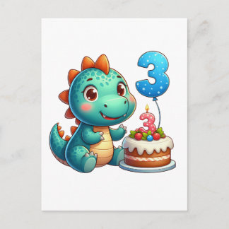 Dino 3-årsdag inbjudan vykort