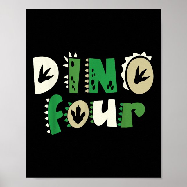 Dino 4 Birthday Dinosaur 4e födelsedagen Matching Poster (Framsidan)