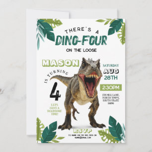 Dino 4 Birthday Dinosaur Roar T-Rex 4:e Inbjudningar