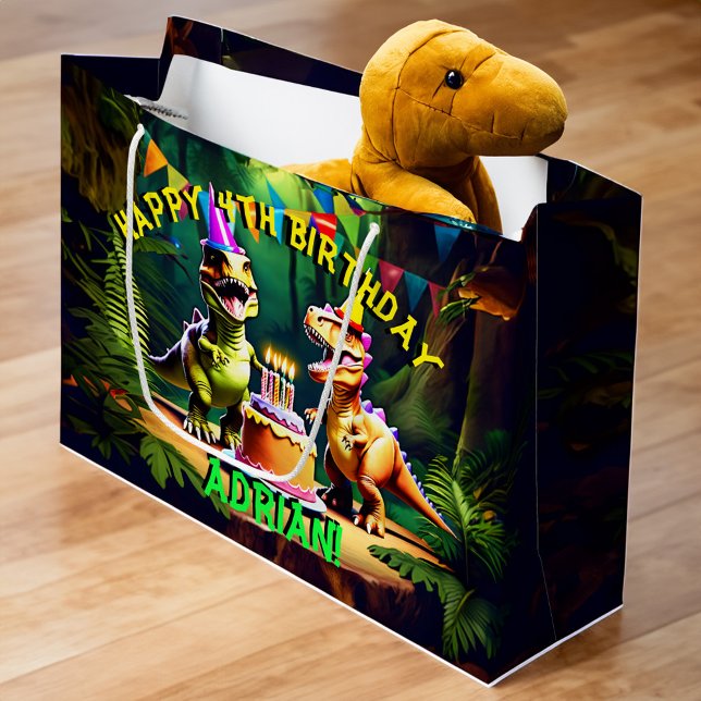 Dino 4 dinosaur grattis på födelsedagen (Dino four dinosaur happy birthday large gift bag personalized dinosaur gift bag dinosaur party gifts)