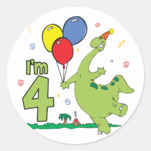 Dino 4e födelsedagen runt klistermärke
