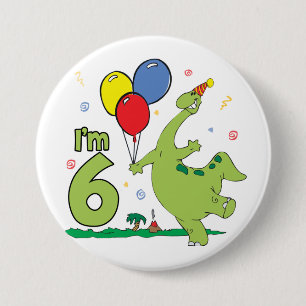 Dino 6e Birthday Button Knapp