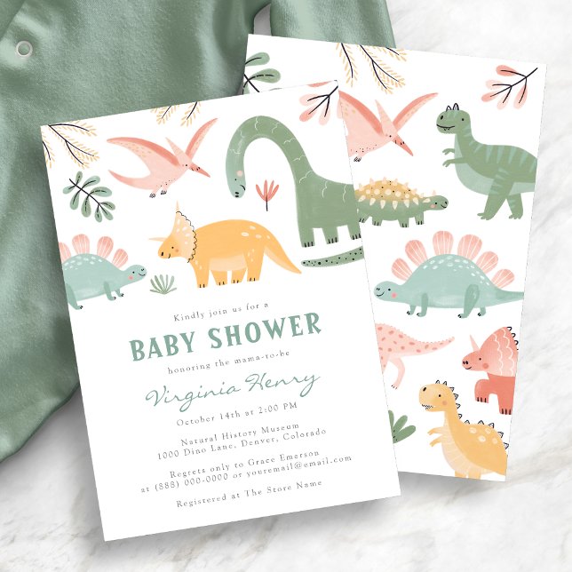 Dino Babyfirande Inbjudan (Dinosaur Baby Shower Invitation
)