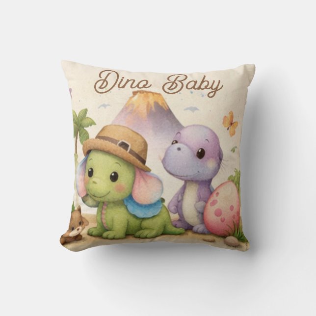 Dino Babykudde | Söt Pastellfärgad Dinosauriedekor Kudde (Framsida)