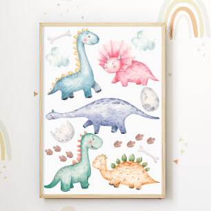 Dino Barn Rum Tryck Färgglada Dinosaurier Poster