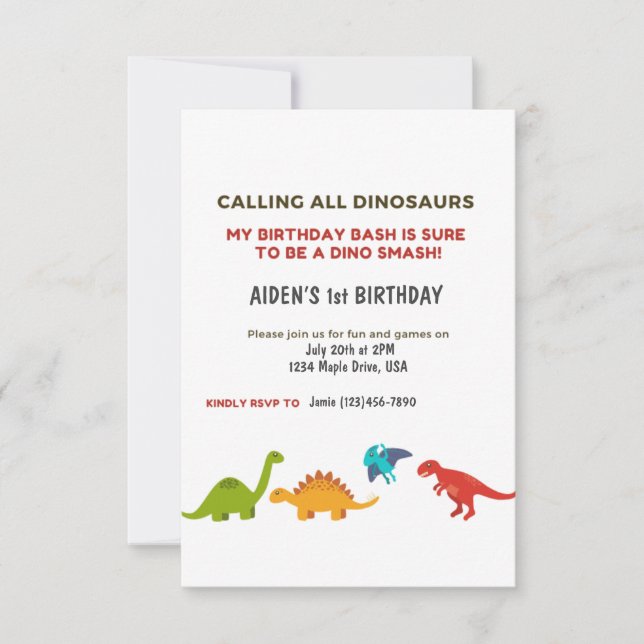 Dino Bash Inbjudningar (Framsida)