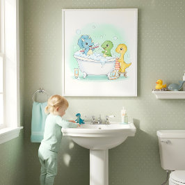 Dino Bath Squad Kids Bathroom Wall Art Poster