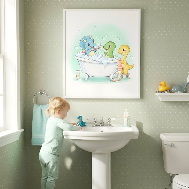 Dino Bath Squad Kids Bathroom Wall Art Poster (Skapare uppladdad)