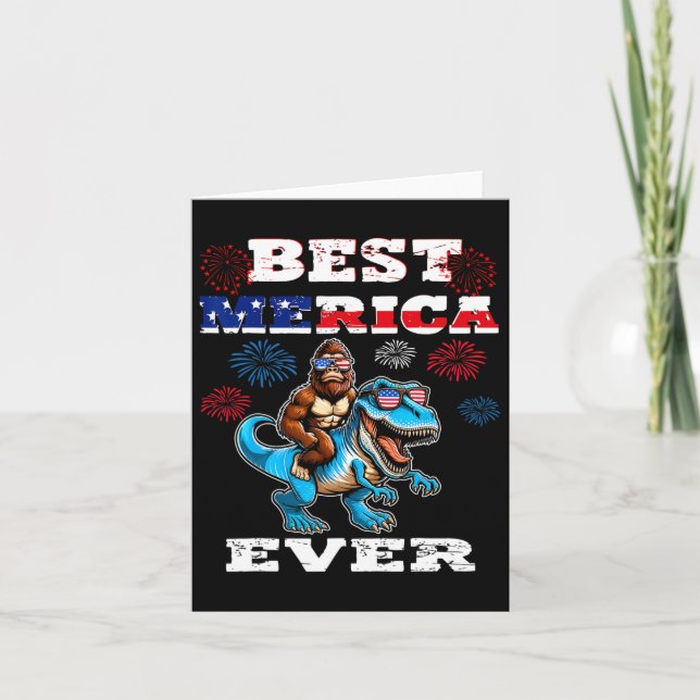 Dino Bigfoot 4 juli 1776 Boys American Flagga Kort (Framsida)