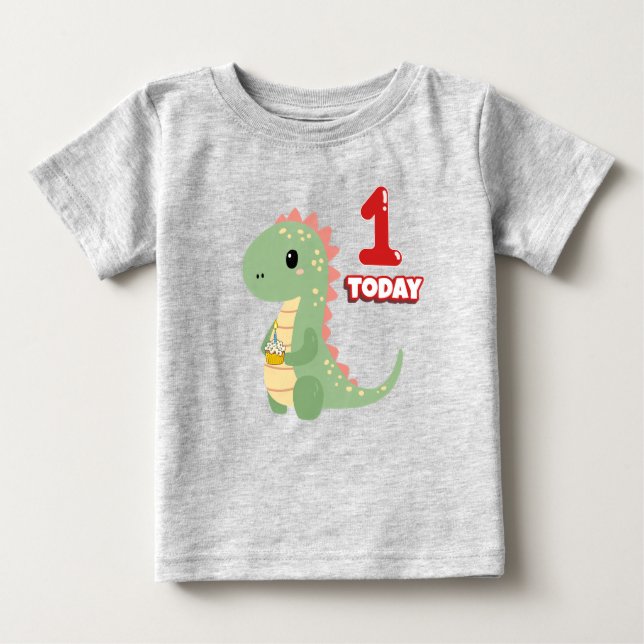 Dino Birthday 1 Today T Shirt (Framsida)