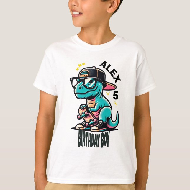 Dino Birthday Boy T-Shirt – Custom Name & Age (Framsida)