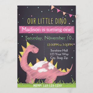 Dino Birthday Inaviation (flicka) Inbjudningar