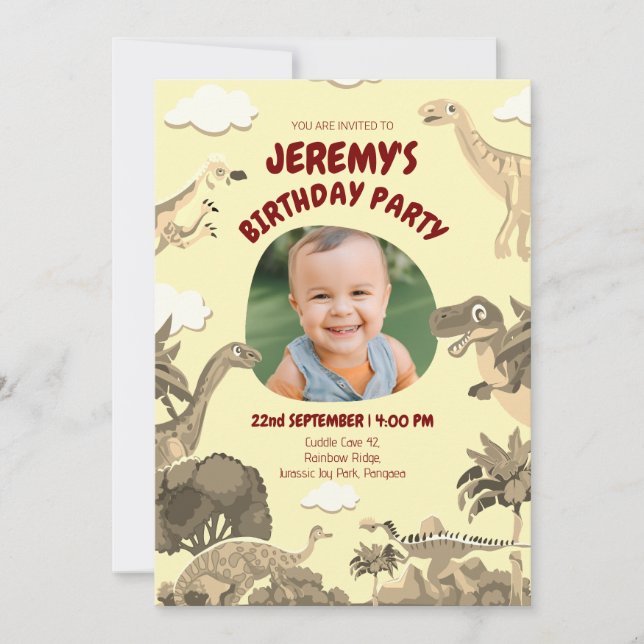 Dino Birthday Inbjudan med Photo - Baby | Kid Part (Framsida)