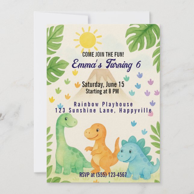 Dino Birthday Inbjudan under 6 år (Framsida)