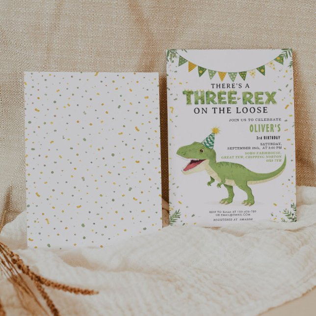 Dino Birthday Three-Rex Boy Invitation Inbjudningar (Skapare uppladdad)