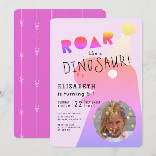 Dino Bröl T-Rex Rosa Neon Flicka Födelsedagsfirand Inbjudningar