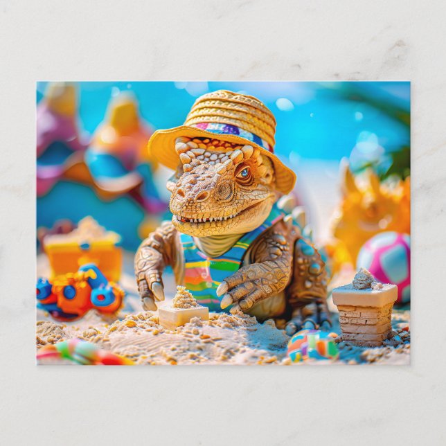 Dino Byggnad Sandcastle på Beach Helg Vykort (Framsida)