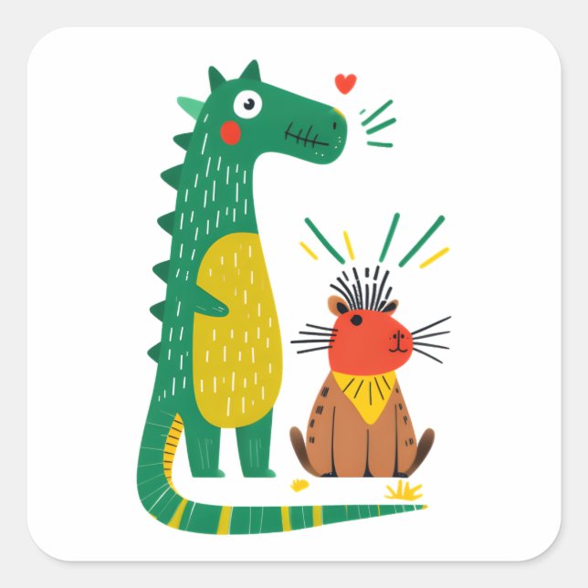 Dino & capy fyrkantigt klistermärke (Framsida)
