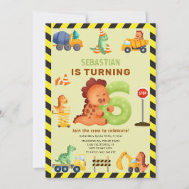 Dino Crew 6e Birthday Construction Dinosaur Inbjudningar