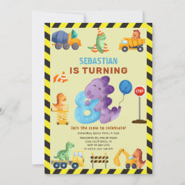 Dino Crew 8th Birthday Construction Dinosaur Inbjudningar