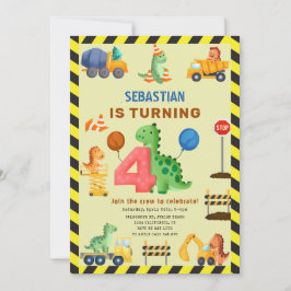 Dino Crew Construction 4e födelsedagen Dinosaur Inbjudningar