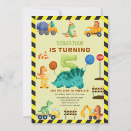 Dino Crew Construction 5th Birthday Dinosaur Inbjudningar