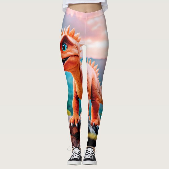 Dino Delight: Lolly Dinosaur Prated Leggings" Leggings (Framsida)