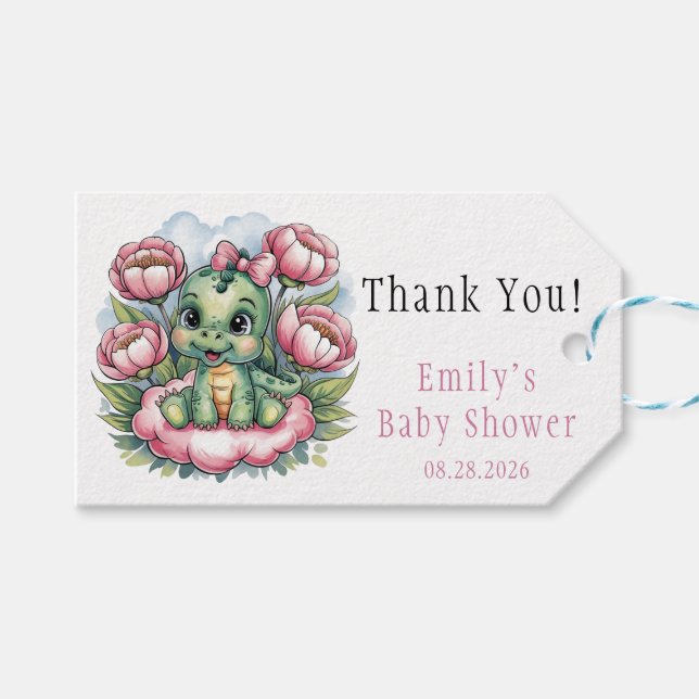 Dino Delight-Tack för Whimsique Baby Shower Presentetikett (Framsidan (Horisontell))