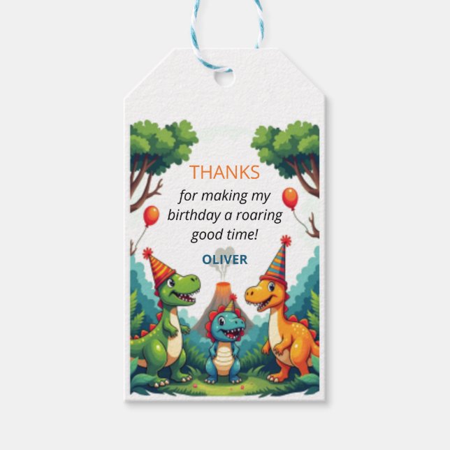 Dino Dinosaur Birthday Kids Party Favor Presentetikett (Framsidan)