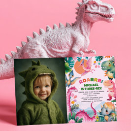 Dino Dinosaur Gräver Fossil Kids 3:e födelsedagsfo Inbjudningar