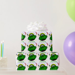 Dino Dinosaur Grönt Spaceship Stars Birthday Presentpapper