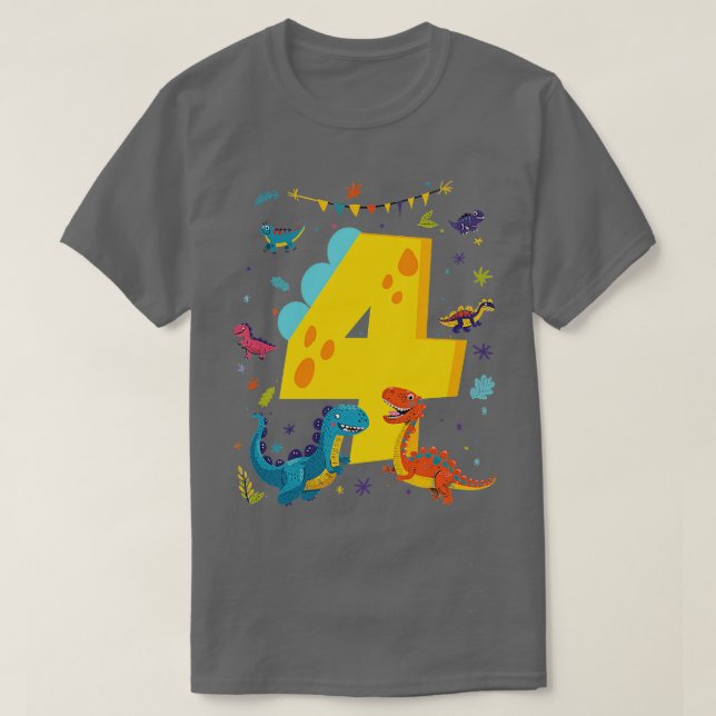 Dino Dinosaurs Kids 4e födelsedagen 4 år gammal T Shirt (Design framsida)