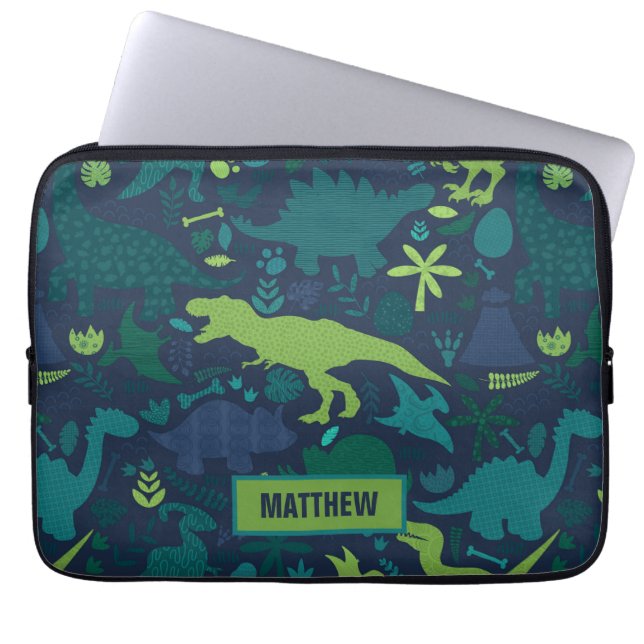 Dino Doodle Silhouettes Kids Dinosaur Laptop Fodral (Framsidan)