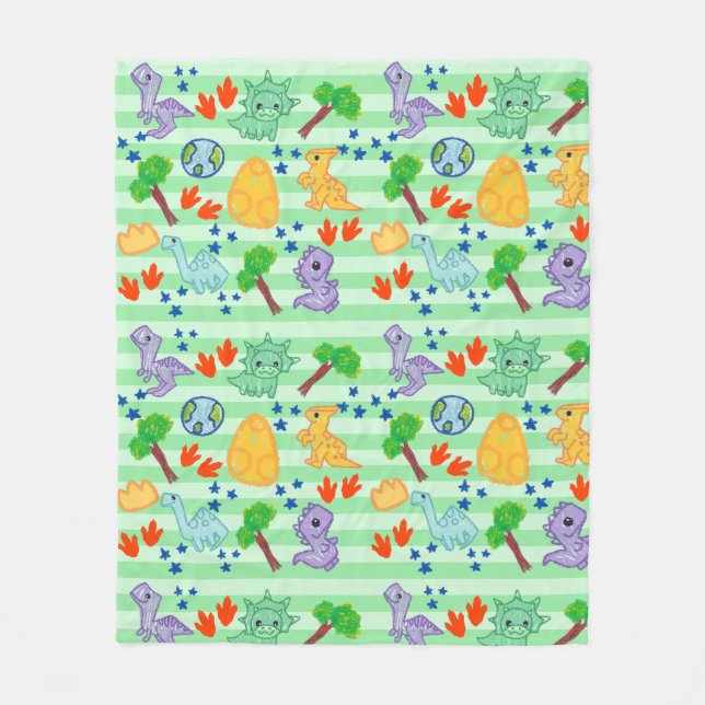 Dino Doodles Blanket - Kawaii Dinosaur Fleecefilt (Framsidan)