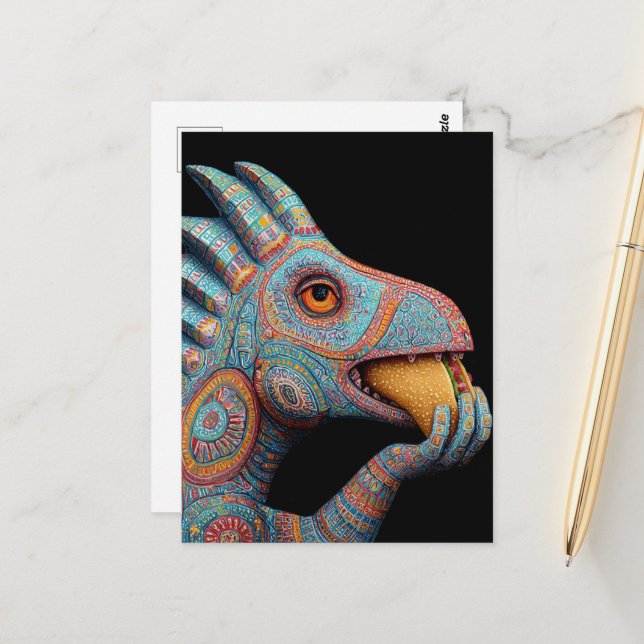 Dino eating Taco Vykort (Fram/Back In Situ)