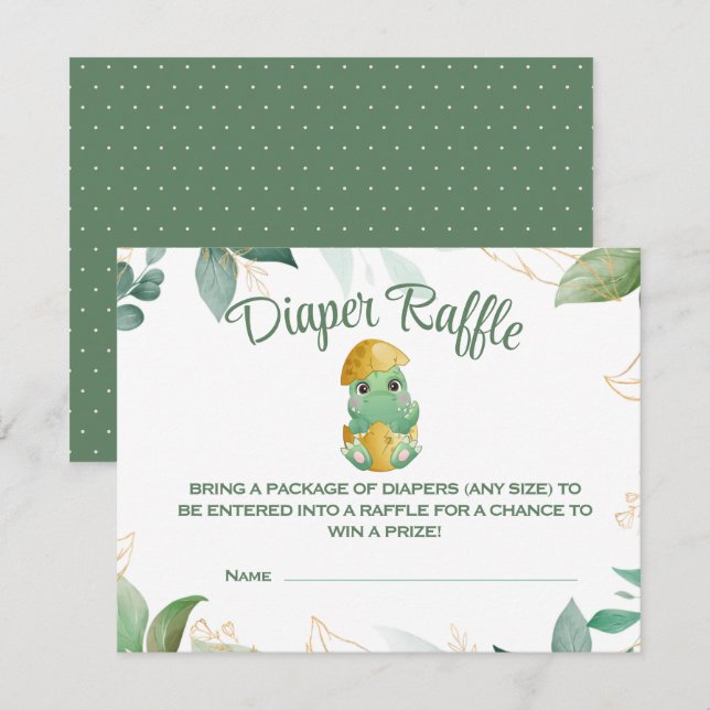 Dino Egg Baby Shower Diaper Raffle Card OSA Kort (Fram/baksida)