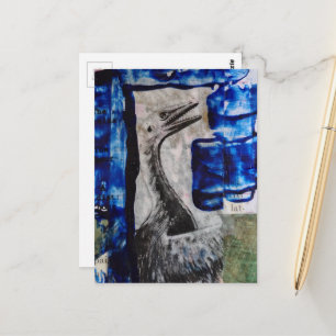 Dino Fågel Mixed Media Collage Vykort
