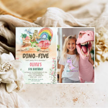 Dino-Fem dinosaur Girl 5:e Födelsedagsfesten Photo